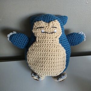 Handmade Crochet Pokemon Snorlax Plush Toy Teal and Tan Stuffed Animal NEW